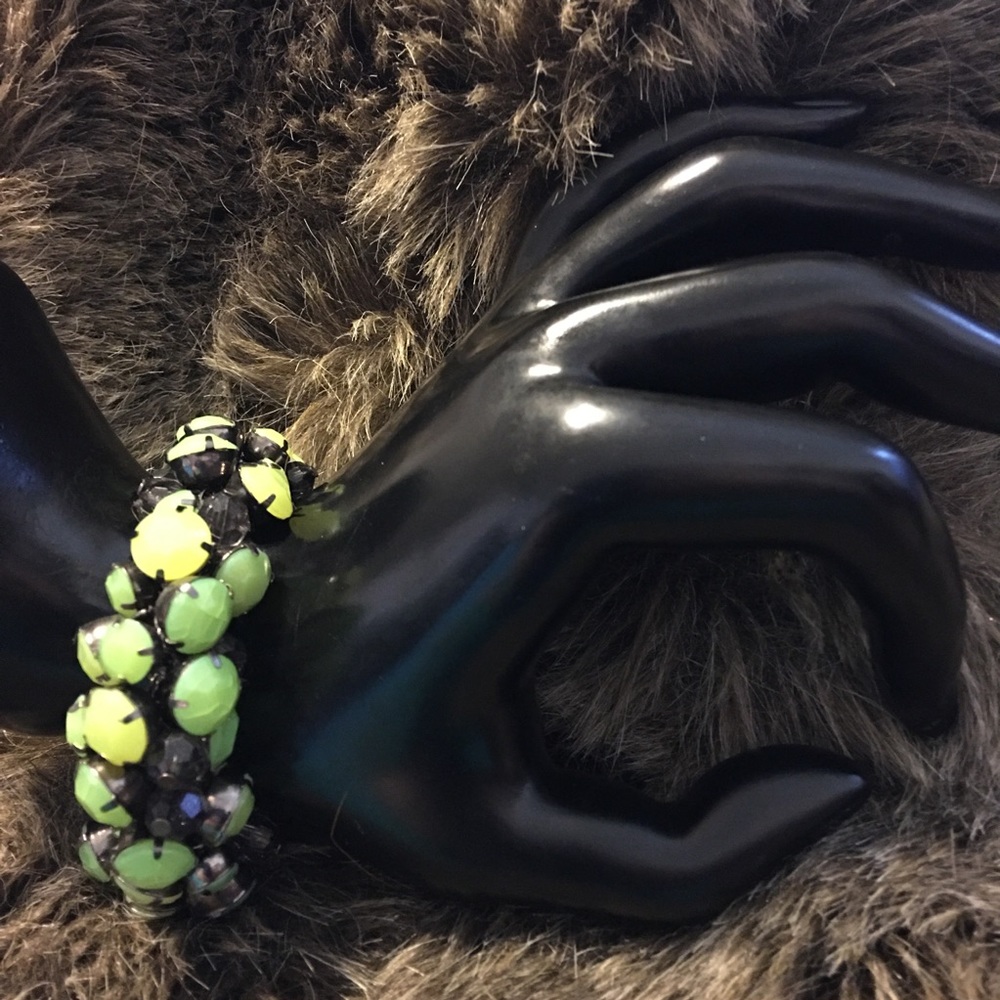 Lime green faceted stone dark chrome bracelet